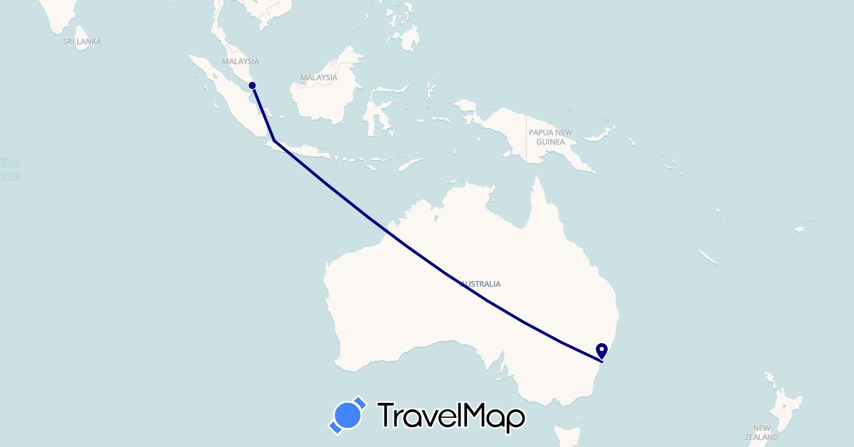 TravelMap itinerary: driving in Australia, Indonesia, Singapore (Asia, Oceania)